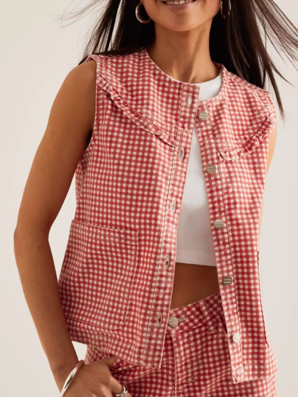 Anthropologie Damson Madder Mari Red Gigham Vest Top Sz Medium